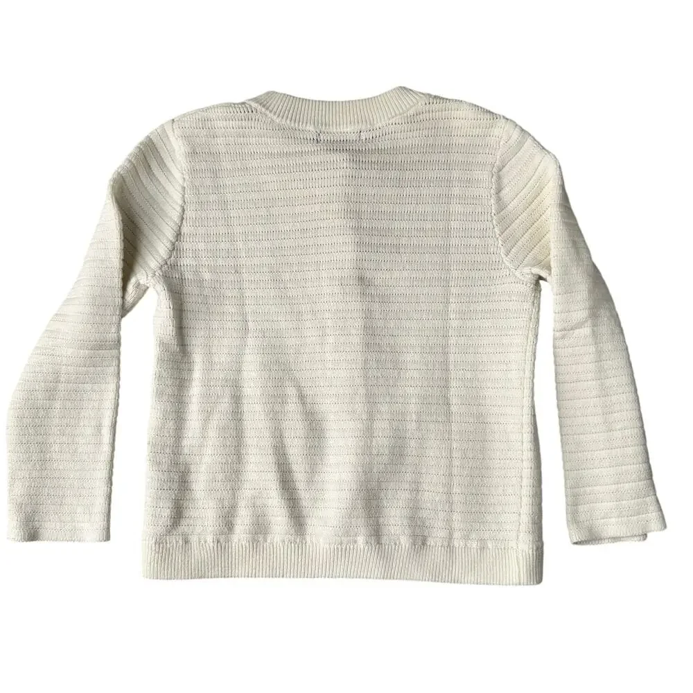Sanctuary Cream Pointelle Chunky Knit Cardigan Gold Button Sweater Jacket -‎ Med